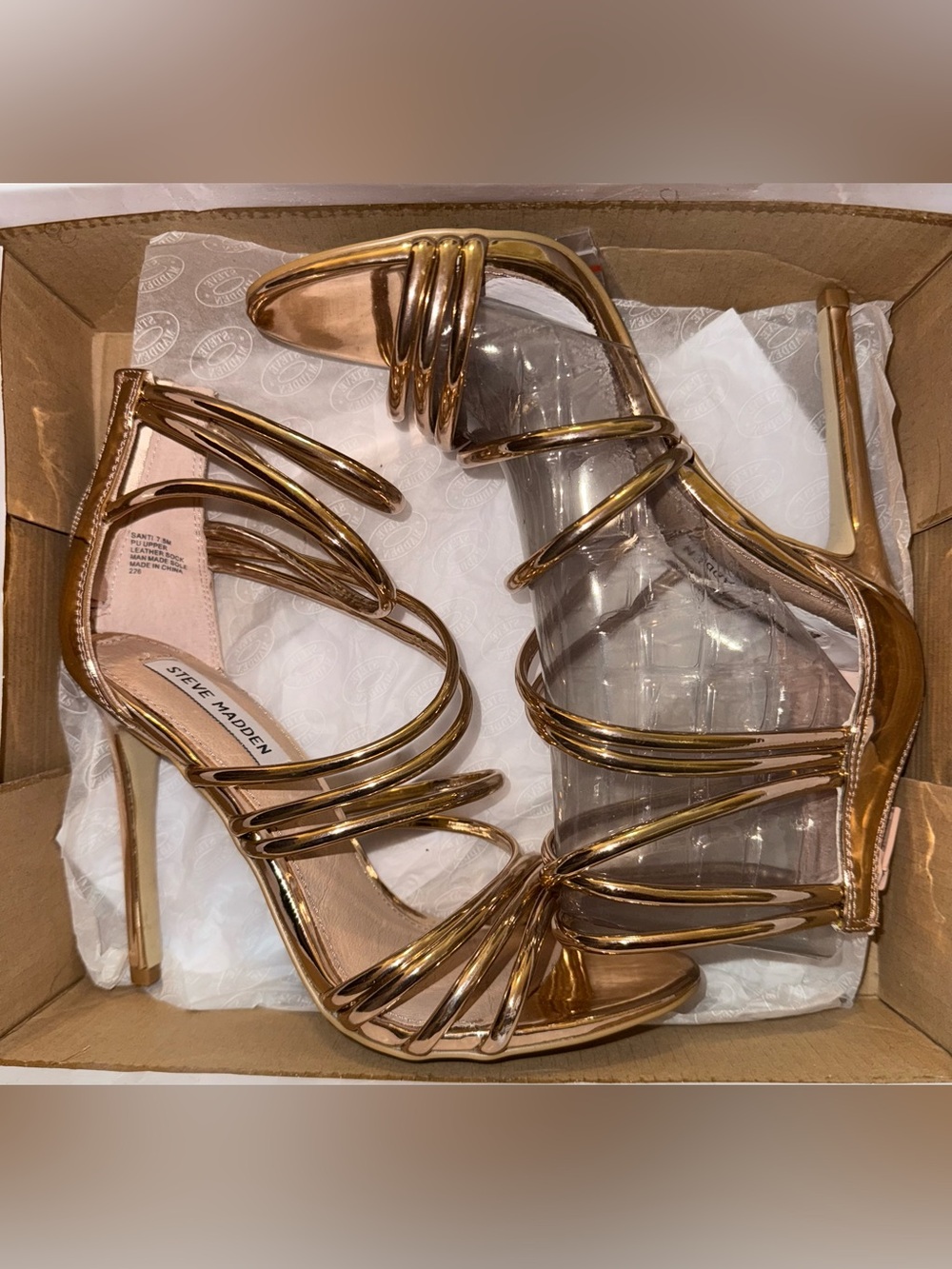 Steve Madden Metallic Rose Gold Strappy High Heel Sandals
